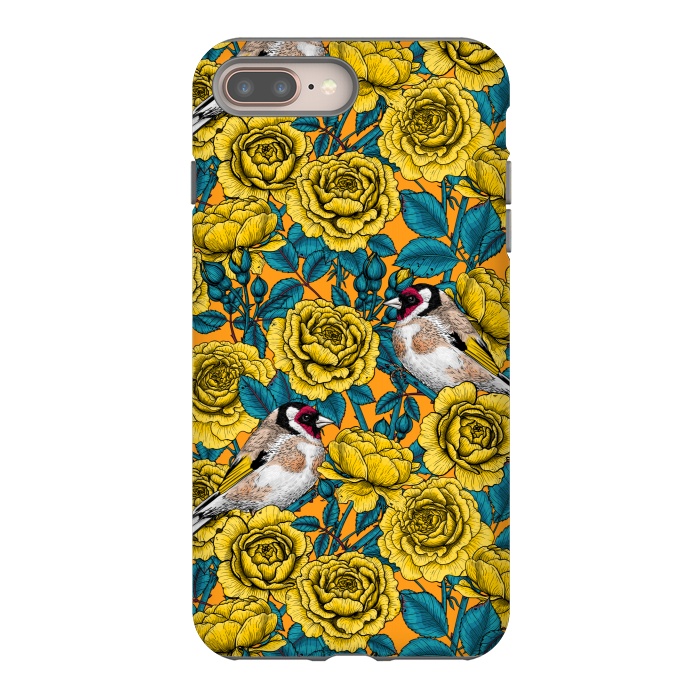 iPhone 7 plus StrongFit Rose flowers and goldfinch birds by Katerina Kirilova