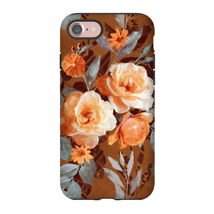 iPhone 7 StrongFit Chintz Roses on Rust Brown by Micklyn Le Feuvre
