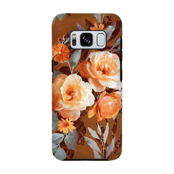 Galaxy S8 StrongFit Chintz Roses on Rust Brown by Micklyn Le Feuvre