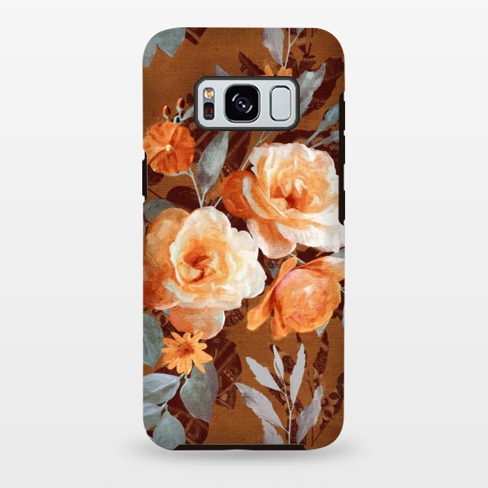 Galaxy S8 plus StrongFit Chintz Roses on Rust Brown by Micklyn Le Feuvre