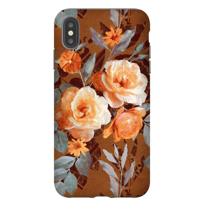 iPhone Xs Max StrongFit Chintz Roses on Rust Brown by Micklyn Le Feuvre