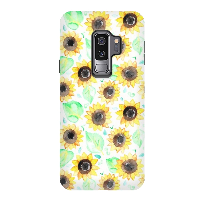 Galaxy S9 plus StrongFit Cheerful Watercolor Sunflowers by Tangerine-Tane