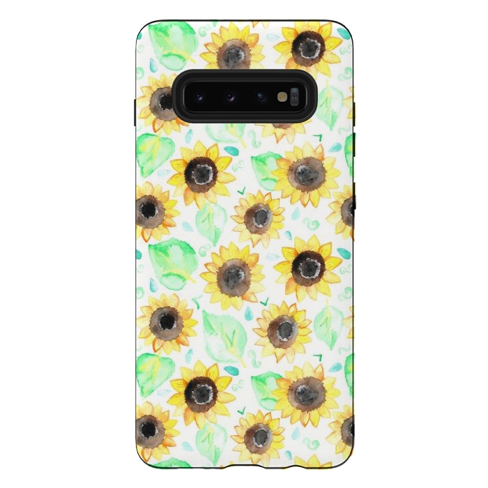 Galaxy S10 plus StrongFit Cheerful Watercolor Sunflowers by Tangerine-Tane