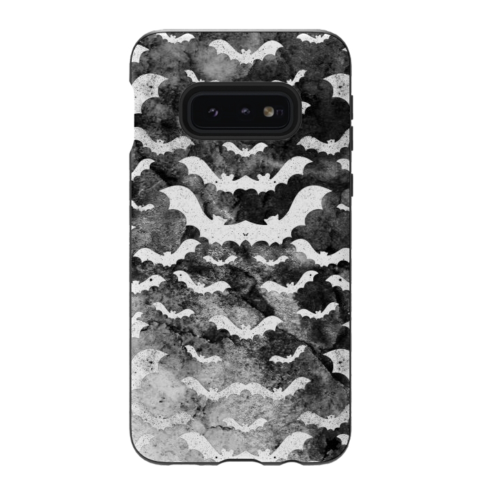 Galaxy S10e StrongFit White star dust bats on monochrome marble sky by Oana 