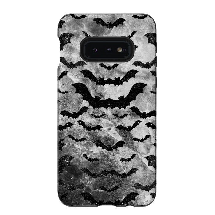 Galaxy S10e StrongFit Black star dust bats pattern on monochrome marble by Oana 