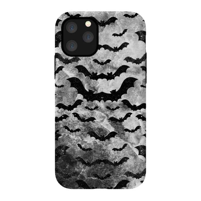 iPhone 11 Pro StrongFit Black star dust bats pattern on monochrome marble by Oana 