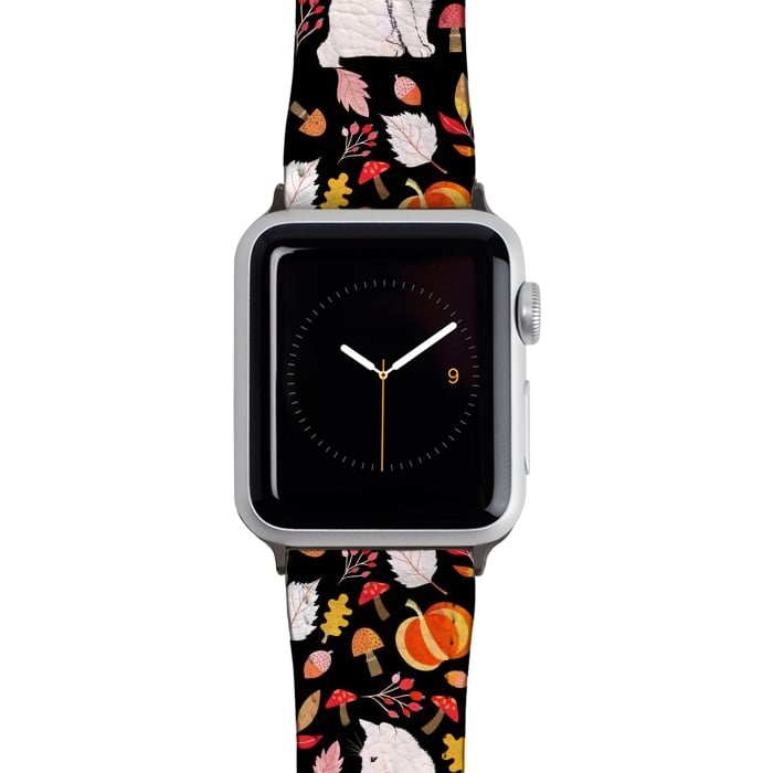 Watch 38mm / 40mm Strap PU leather Autumn nature pattern with white cat by Oana 