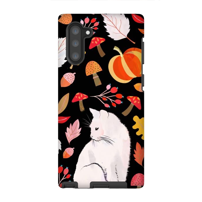 Galaxy Note 10 StrongFit Autumn nature pattern with white cat by Oana 