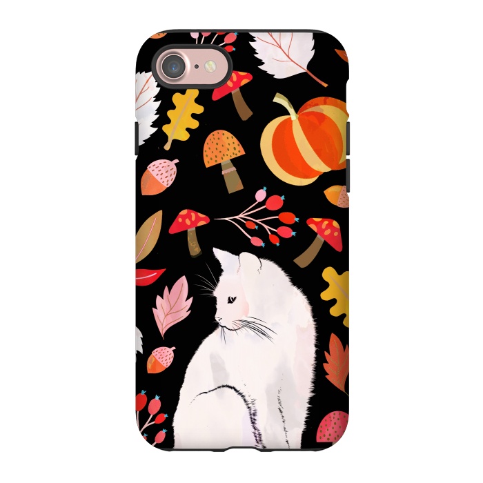 iPhone 7 StrongFit Autumn nature pattern with white cat by Oana 