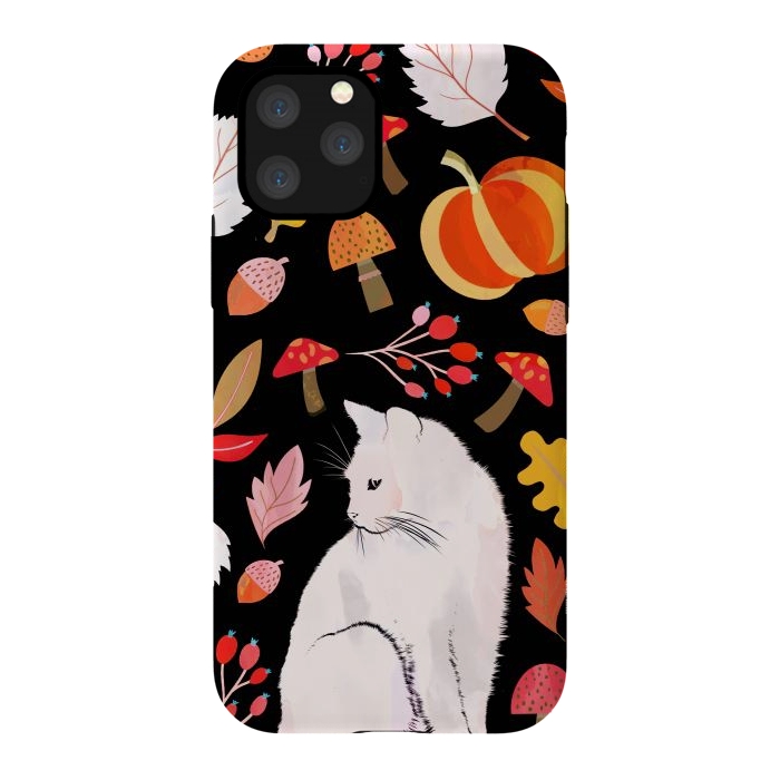 iPhone 11 Pro StrongFit Autumn nature pattern with white cat by Oana 