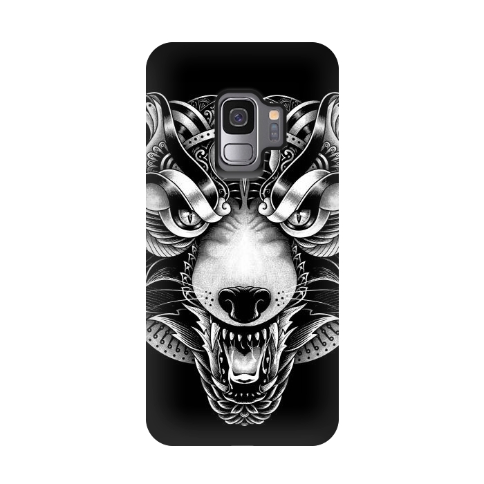 Galaxy S9 StrongFit Angry Wolf Ornate by Afif Quilimo