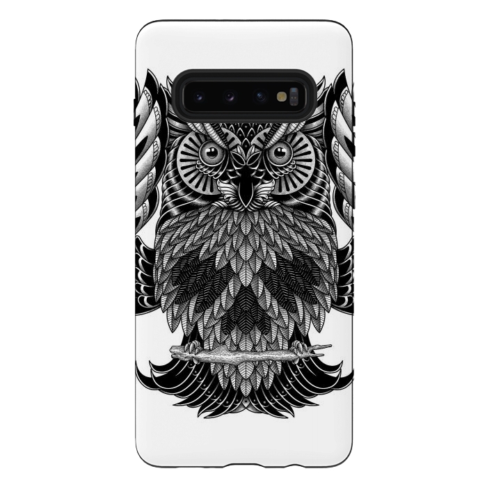 Galaxy S10 plus StrongFit Owl Skull Ornate (White) by Afif Quilimo