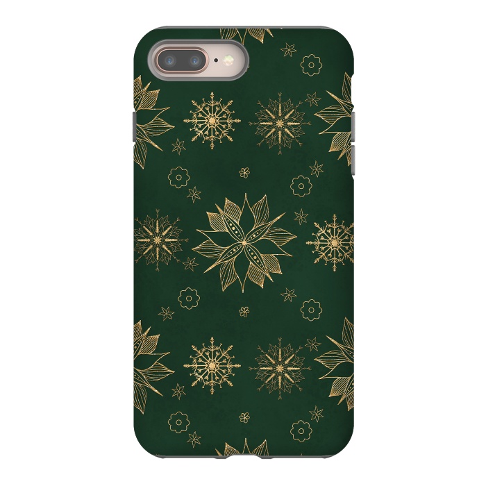 iPhone 7 plus StrongFit Elegant Gold Green Poinsettias Snowflakes Winter Design by InovArts