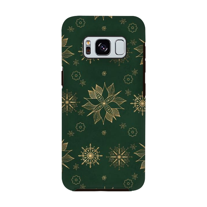 Galaxy S8 StrongFit Elegant Gold Green Poinsettias Snowflakes Winter Design by InovArts