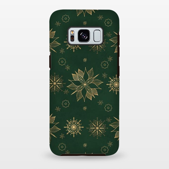 Galaxy S8 plus StrongFit Elegant Gold Green Poinsettias Snowflakes Winter Design by InovArts