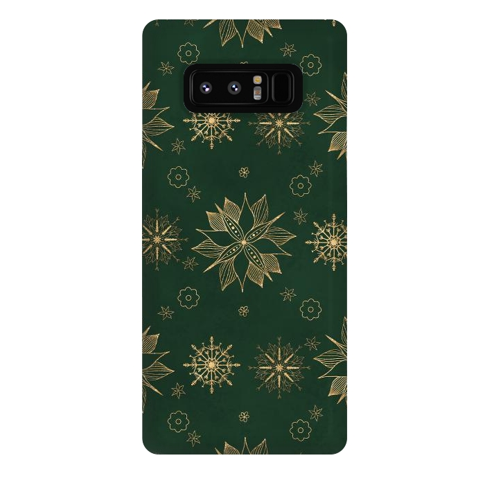 Galaxy Note 8 StrongFit Elegant Gold Green Poinsettias Snowflakes Winter Design by InovArts