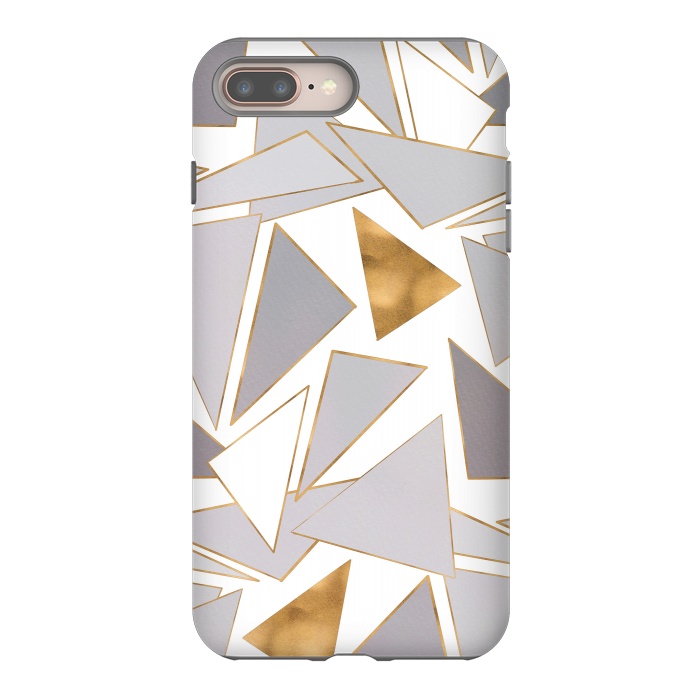 iPhone 7 plus StrongFit Modern Minimalist Gold Strokes Gray Triangles by InovArts