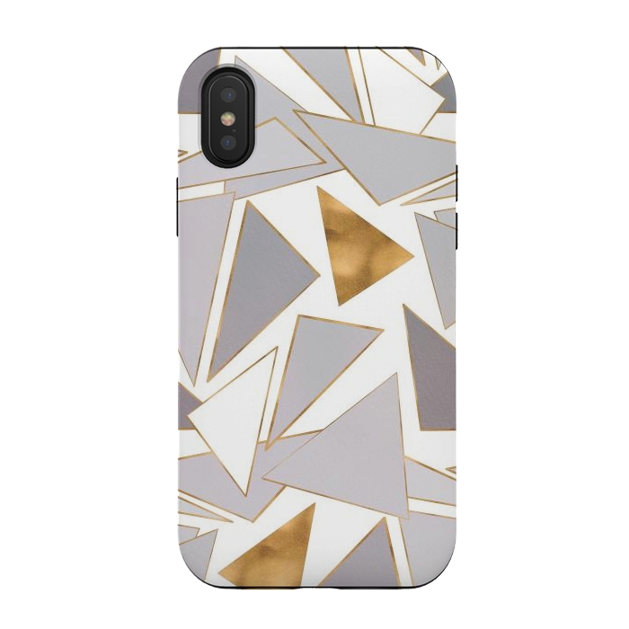 iPhone Xs / X StrongFit Modern Minimalist Gold Strokes Gray Triangles by InovArts