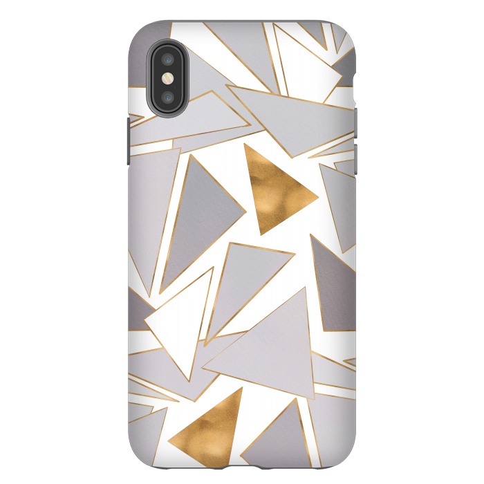 iPhone Xs Max StrongFit Modern Minimalist Gold Strokes Gray Triangles by InovArts