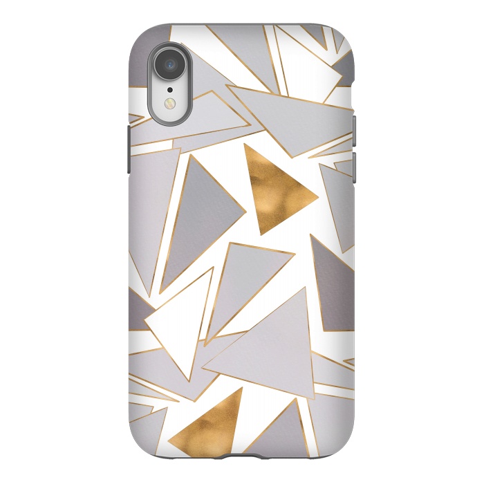 iPhone Xr StrongFit Modern Minimalist Gold Strokes Gray Triangles by InovArts