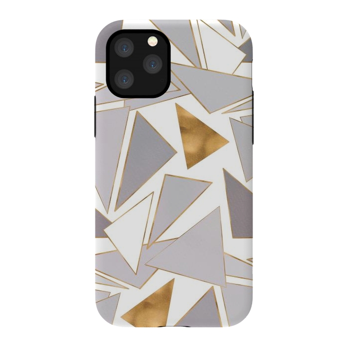 iPhone 11 Pro StrongFit Modern Minimalist Gold Strokes Gray Triangles by InovArts