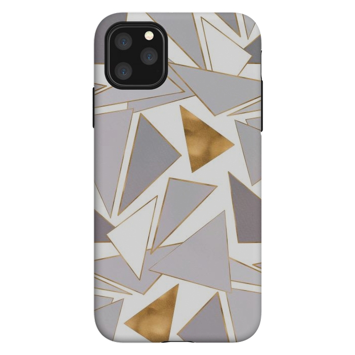 iPhone 11 Pro Max StrongFit Modern Minimalist Gold Strokes Gray Triangles by InovArts