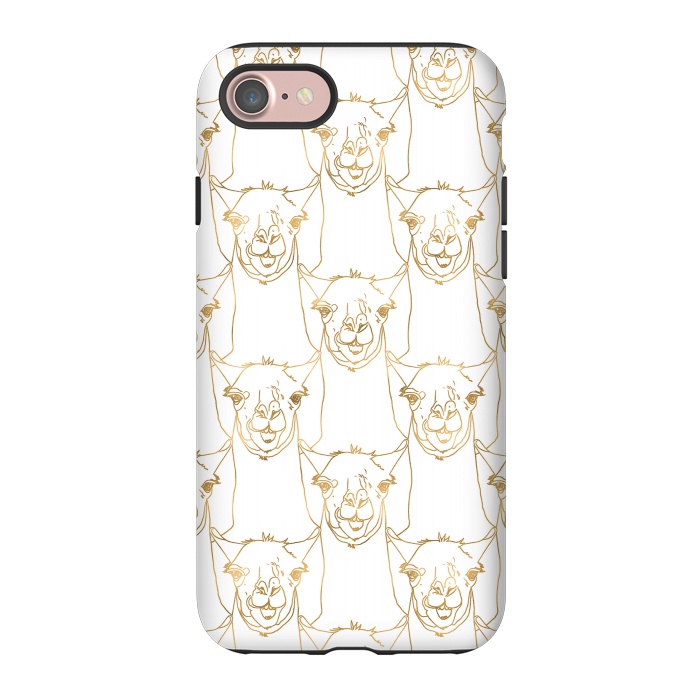 iPhone 7 StrongFit Cute Gold Strokes Llama Animal White Pattern by InovArts