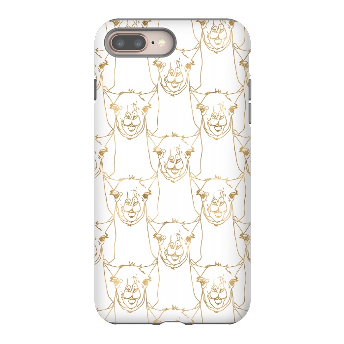 iPhone 7 plus StrongFit Cute Gold Strokes Llama Animal White Pattern by InovArts