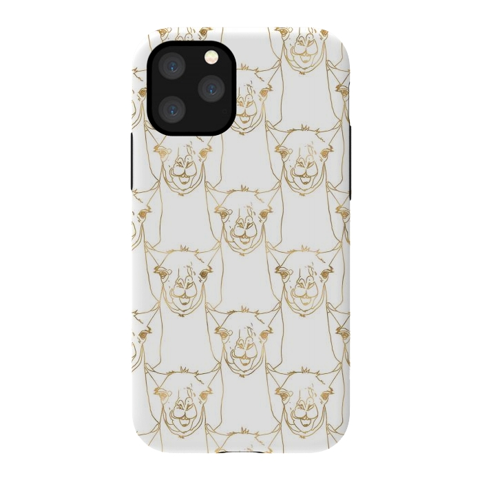 iPhone 11 Pro StrongFit Cute Gold Strokes Llama Animal White Pattern by InovArts