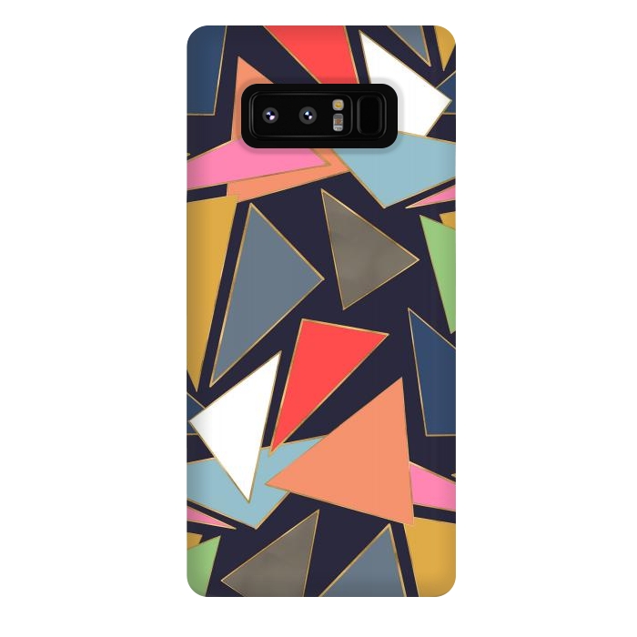 Galaxy Note 8 StrongFit Modern Contemporary Gold Strokes Colorful Triangles by InovArts