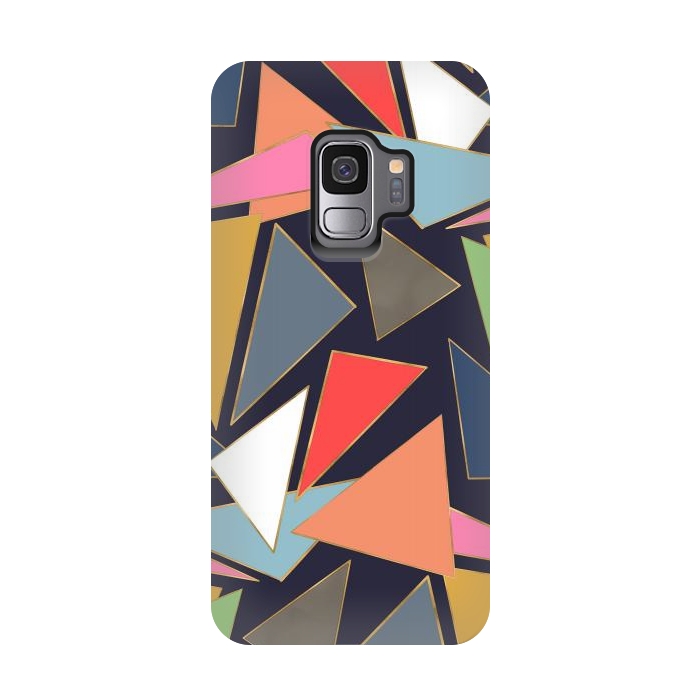 Galaxy S9 StrongFit Modern Contemporary Gold Strokes Colorful Triangles by InovArts