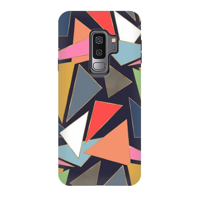 Galaxy S9 plus StrongFit Modern Contemporary Gold Strokes Colorful Triangles by InovArts
