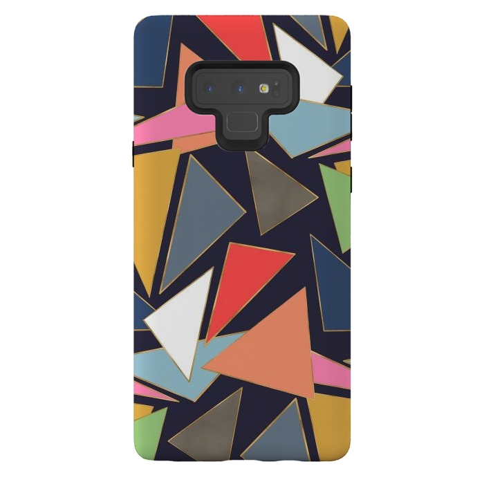 Galaxy Note 9 StrongFit Modern Contemporary Gold Strokes Colorful Triangles by InovArts