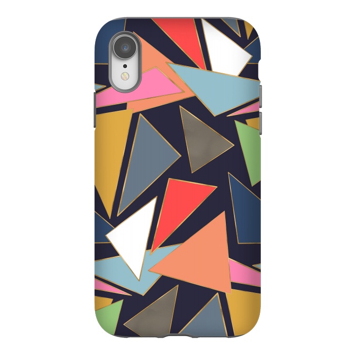 iPhone Xr StrongFit Modern Contemporary Gold Strokes Colorful Triangles by InovArts
