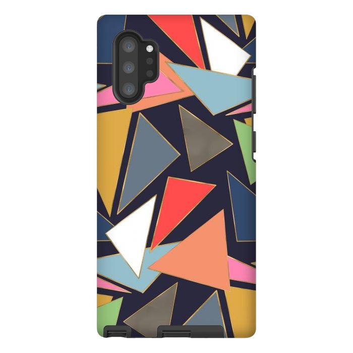 Galaxy Note 10 plus StrongFit Modern Contemporary Gold Strokes Colorful Triangles by InovArts