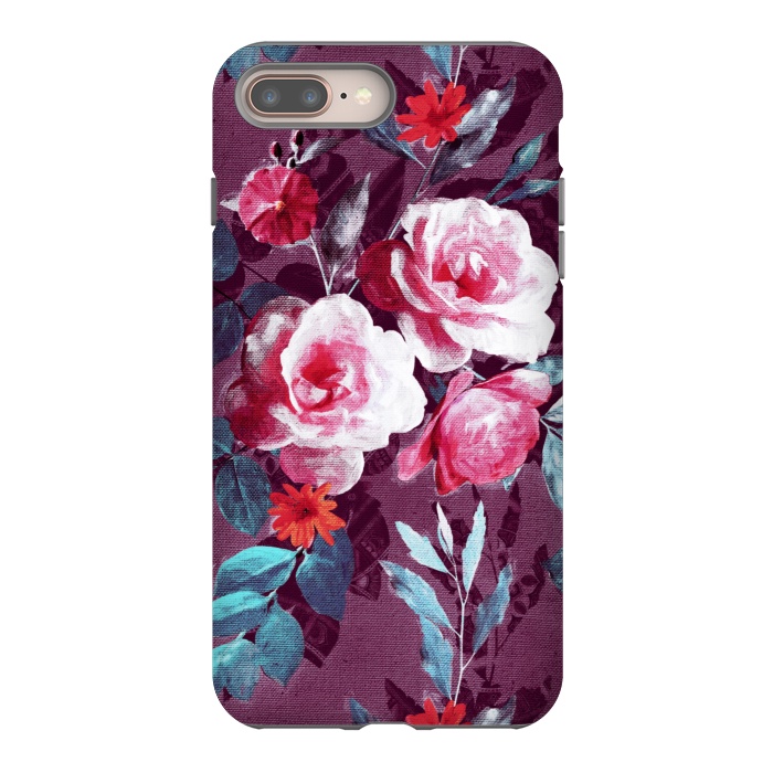 iPhone 7 plus StrongFit Retro Rose Chintz in Magenta and Plum by Micklyn Le Feuvre