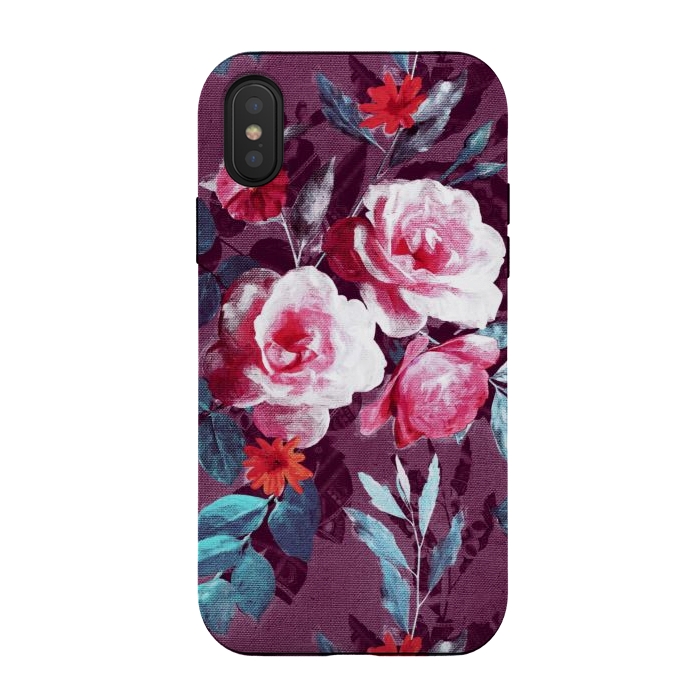 iPhone Xs / X StrongFit Retro Rose Chintz in Magenta and Plum by Micklyn Le Feuvre