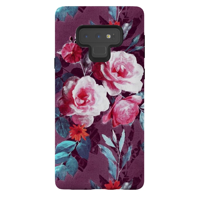 Galaxy Note 9 StrongFit Retro Rose Chintz in Magenta and Plum by Micklyn Le Feuvre