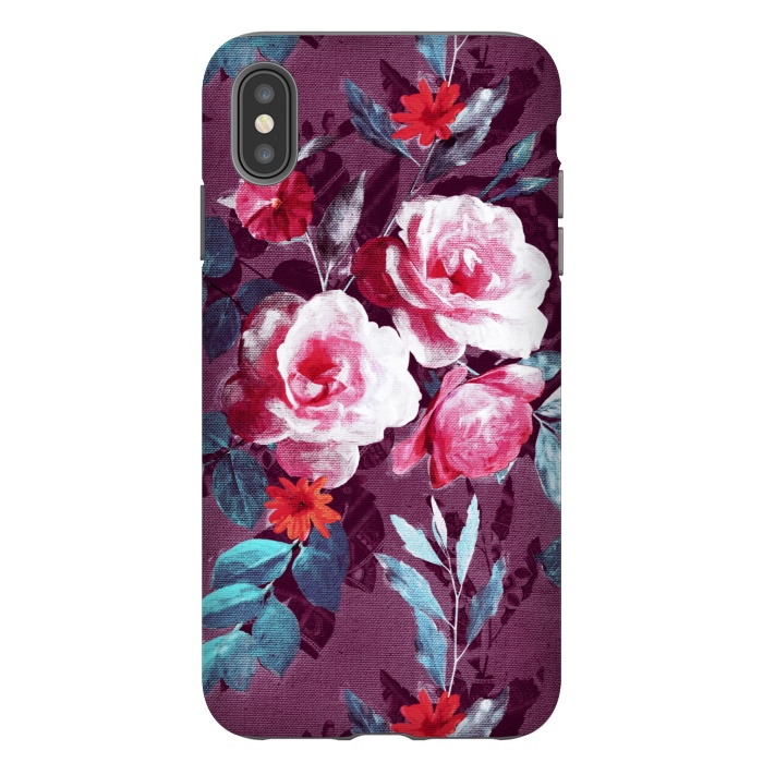 iPhone Xs Max StrongFit Retro Rose Chintz in Magenta and Plum by Micklyn Le Feuvre