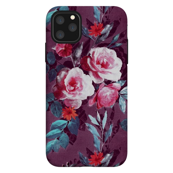 iPhone 11 Pro Max StrongFit Retro Rose Chintz in Magenta and Plum by Micklyn Le Feuvre