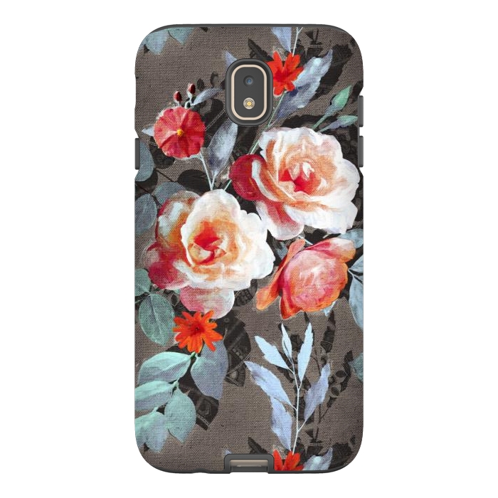 Galaxy J7 StrongFit Retro Rose Chintz in Scarlet, Peach, Sage and Grey by Micklyn Le Feuvre