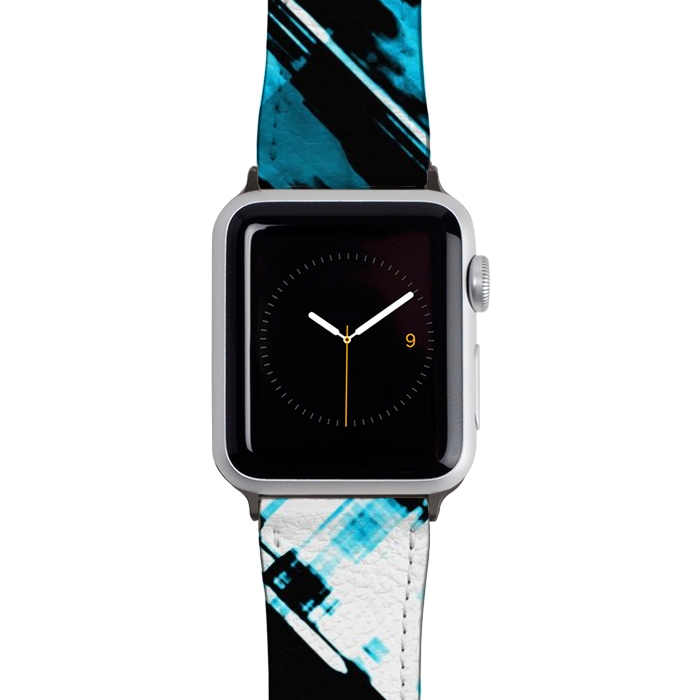 Watch 42mm / 44mm Strap PU leather Hot blue and black digital art G253 by Medusa GraphicArt