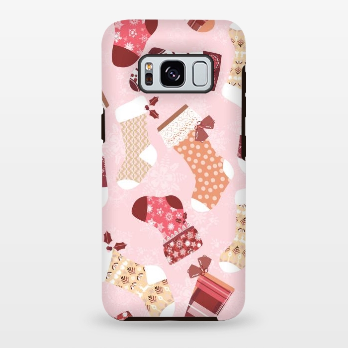 Galaxy S8 plus StrongFit Christmas Stockings in Pink and Orange by Paula Ohreen