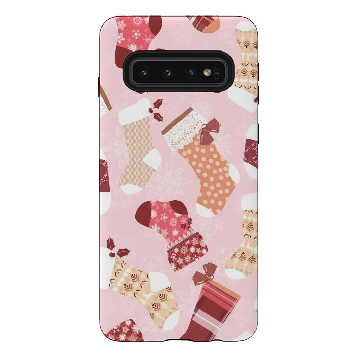 Galaxy S10 StrongFit Christmas Stockings in Pink and Orange by Paula Ohreen