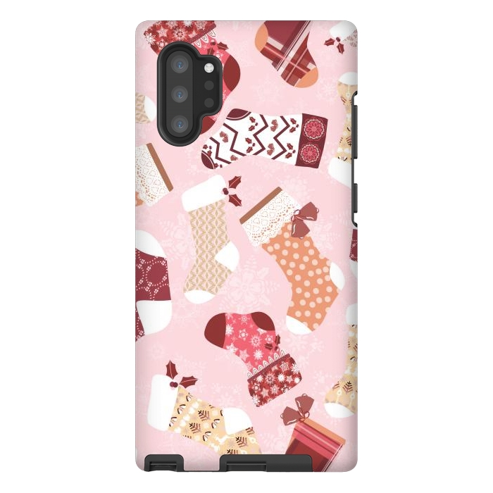 Galaxy Note 10 plus StrongFit Christmas Stockings in Pink and Orange by Paula Ohreen