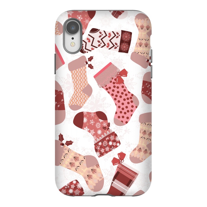 iPhone Xr StrongFit Christmas Stockings in Pink and Beige by Paula Ohreen