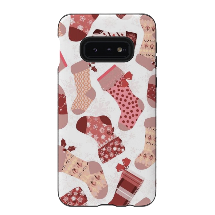 Galaxy S10e StrongFit Christmas Stockings in Pink and Beige by Paula Ohreen