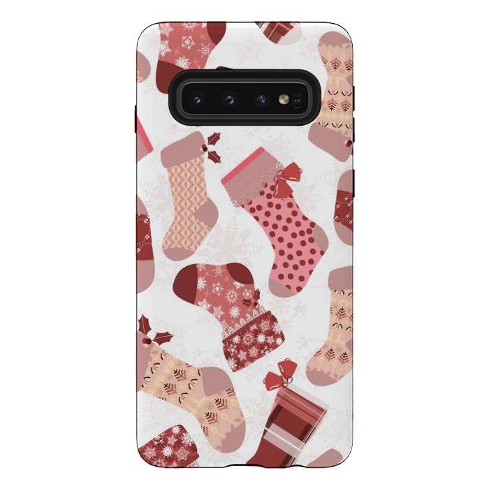Galaxy S10 StrongFit Christmas Stockings in Pink and Beige by Paula Ohreen