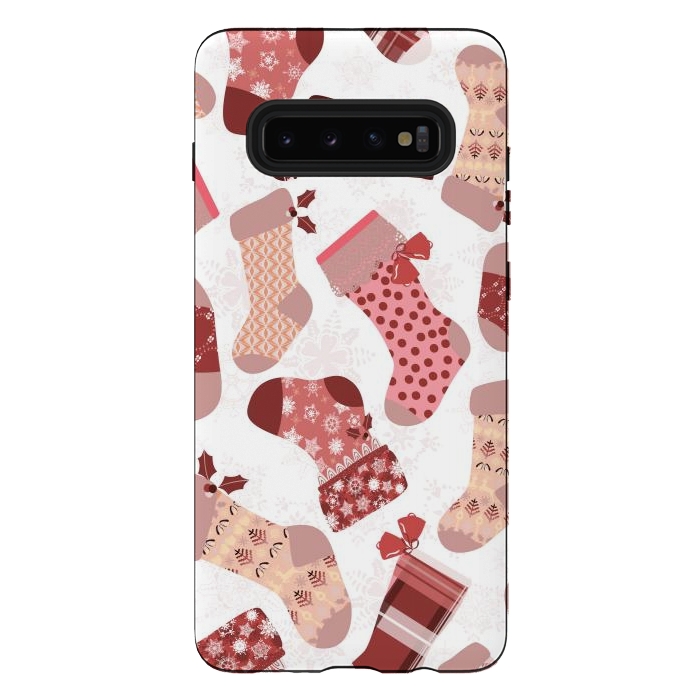 Galaxy S10 plus StrongFit Christmas Stockings in Pink and Beige by Paula Ohreen