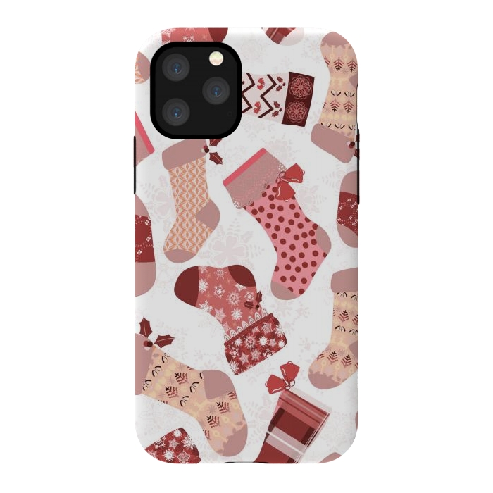 iPhone 11 Pro StrongFit Christmas Stockings in Pink and Beige by Paula Ohreen
